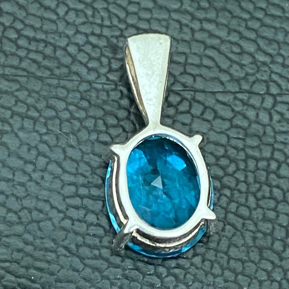 Vintage Sterling Silver SCBS 925 Oval Blue Topaz CZ Cubic Zirconia Pendant 3.2g - Picture 8 of 16